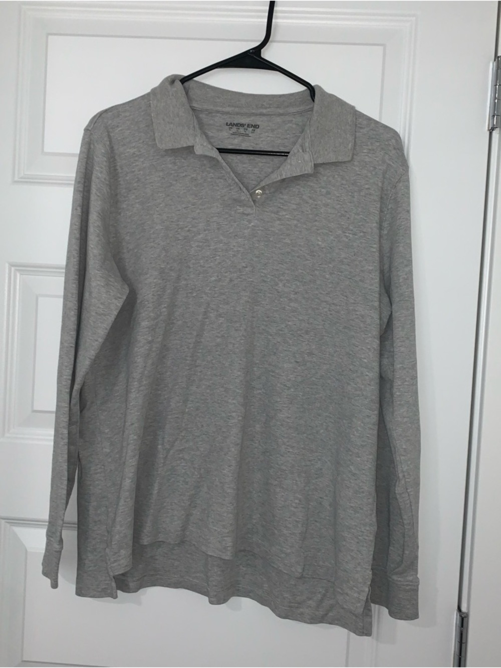 Lands' End Light Gray Long-Sleeve Polo